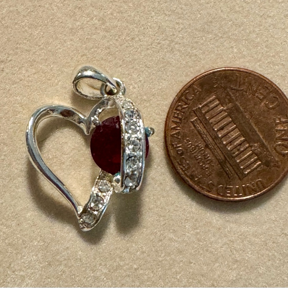 Silver Heart Shape Pendant With Ruby - image 5